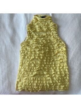 Yellow Ruffled Sleeveless Top Mock Neck Y2K